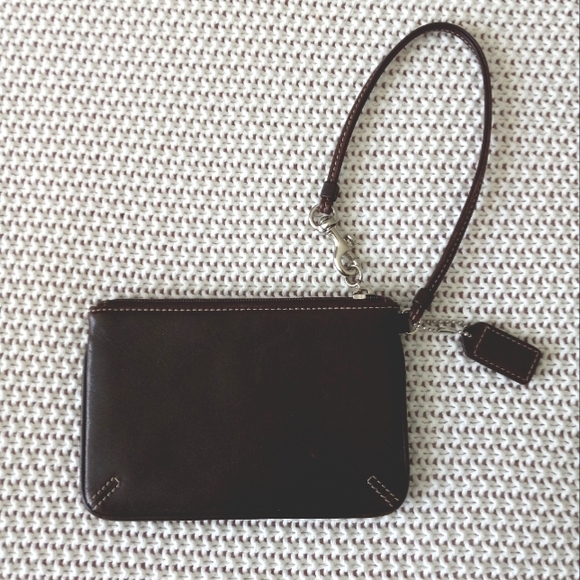 Dark Brown Leather Coach Wristlet - Picture 3 of 5